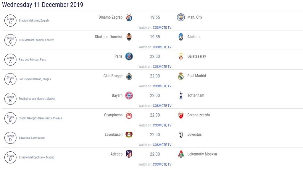 Champions League: Παίζονται δυο εισιτήρια για τους «16», μάχες και για το Europa League