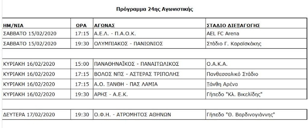 Το πρόγραμμα της Super League 1 από τη 17η έως την 26η αγωνιστική