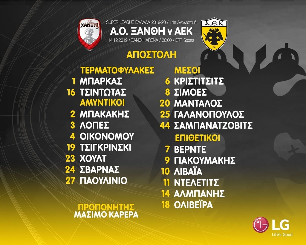 ΑΕΚ: Η πρώτη αποστολή Καρέρα