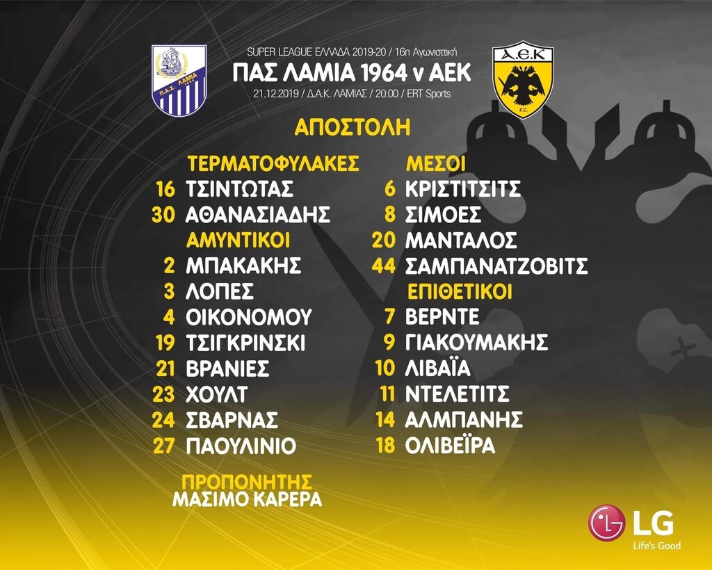 ΑΕΚ: Με Βράνιες στη Λαμία