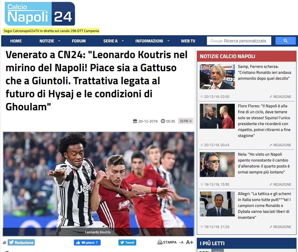 Σύμφωνα με τον Τσίρο Βενεράτο, η Νάπολι παρακολουθεί την περίπτωσή του και η πιθανότητα απόκτησής του είναι συνδεδεμένη με το μέλλον του Χισάι και την κατάσταση του Γκουλάμ