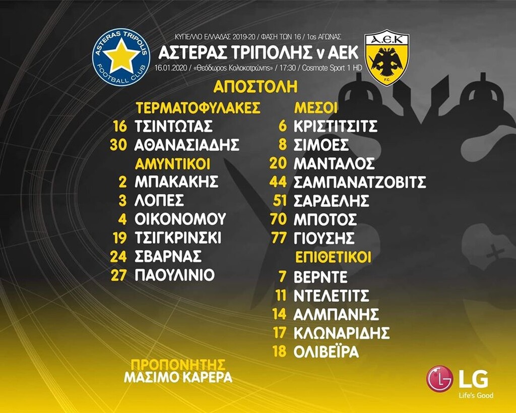 ΑΕΚ: Χωρίς Βράνιες και Μπάρκα πάει στην Τρίπολη