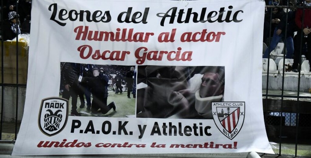 Οπαδοί του ΠΑΟΚ «σήκωσαν» πανό κατά Γκαρθία στο Μπιλμπάο! (photo)