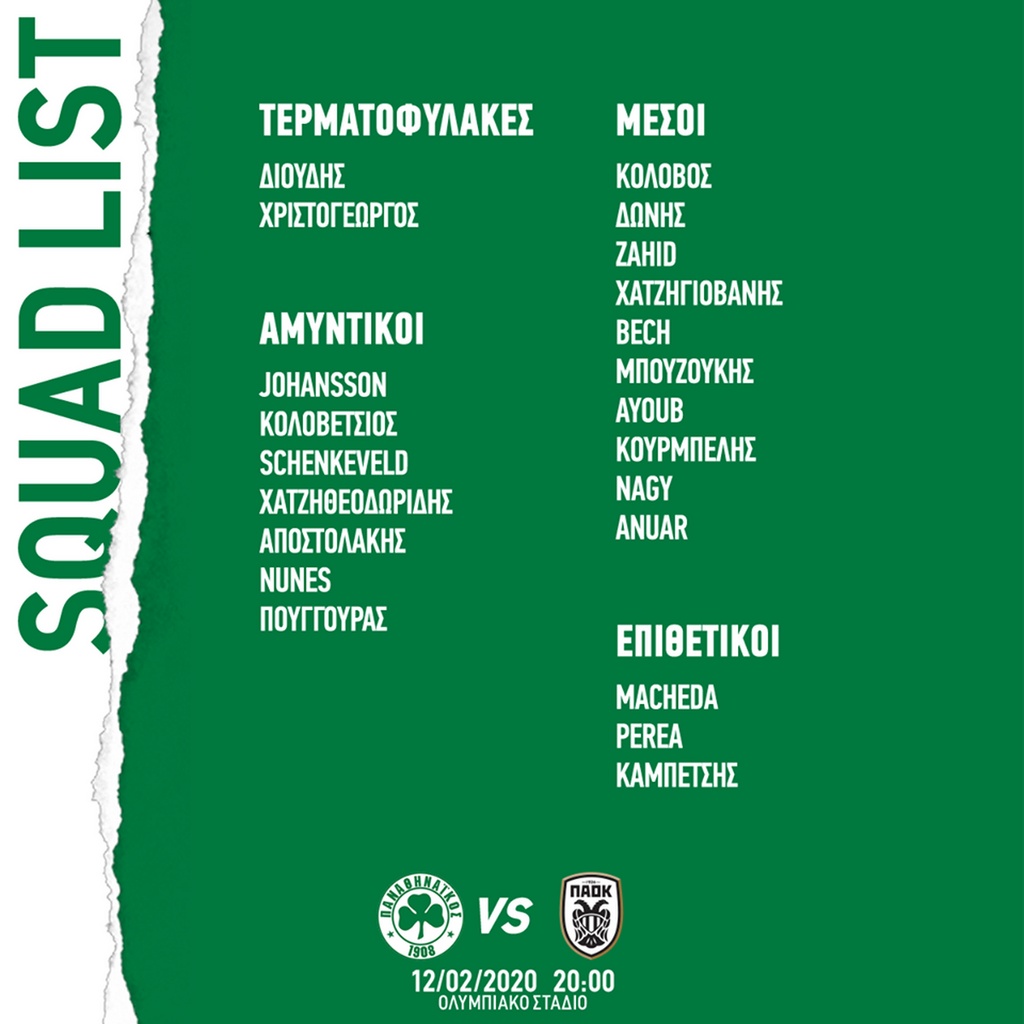 Παναθηναϊκός: Χωρίς Ινσούα η αποστολή με ΠΑΟΚ- Πρώτη για Αγιούμπ (photo)