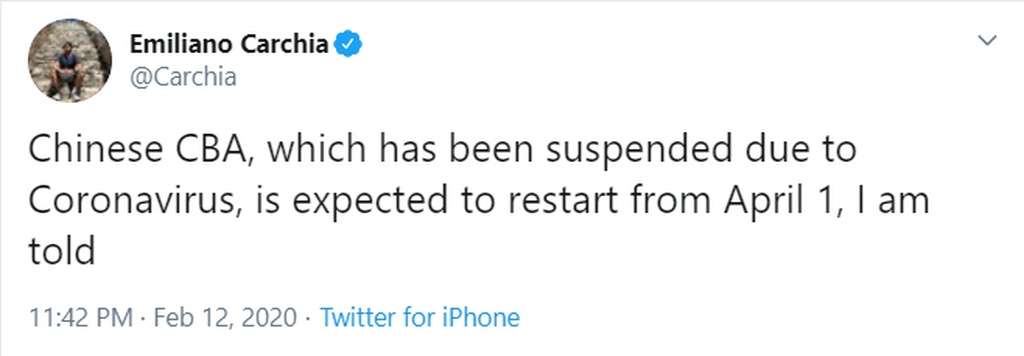 Kινεζικό πρωτάθλημα: Διακοπή 1,5 μήνα στο λόγω κορωνοϊού (photo)