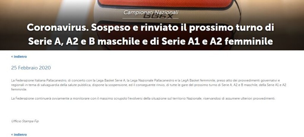 Κοροναϊός: Οριστική αναβολή αγώνων σε όλα τα πρωταθλήματα στην Ιταλία!