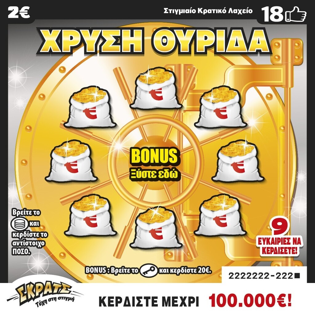 Νέο παιχνίδι ΣΚΡΑΤΣ – «Χρυσή Θυρίδα» με κέρδη έως 100.000 ευρώ