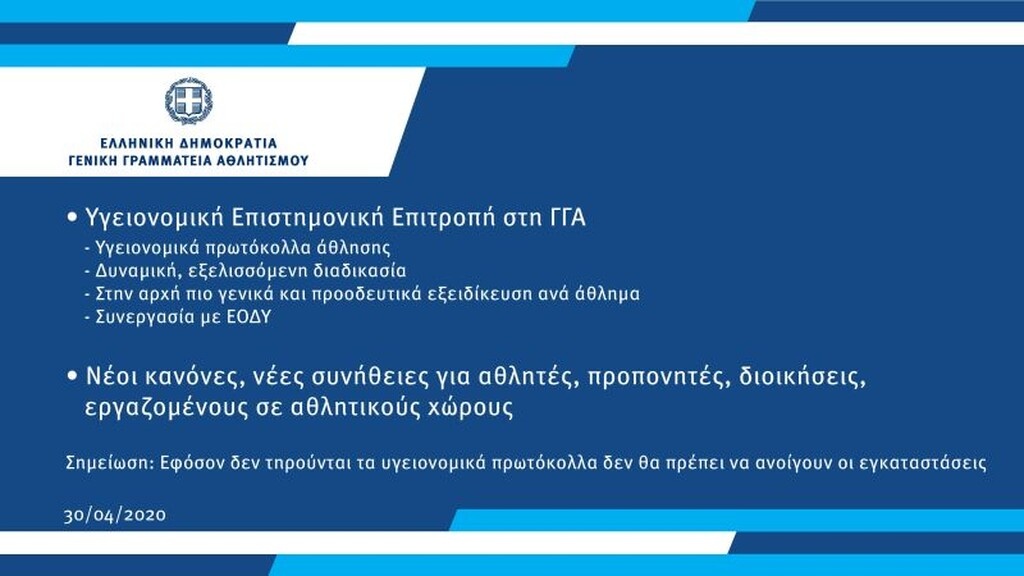 Αθλητισμός: Όλο το πλάνο για την επιστροφή στη νέα κανονικότητα