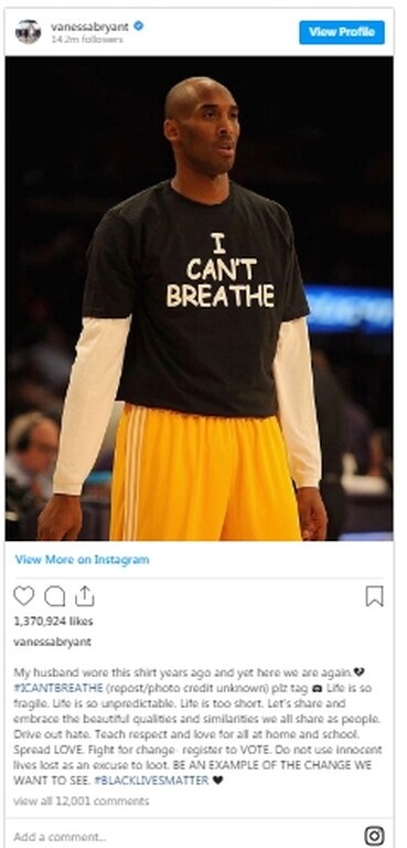 Τζορτζ Φλόιντ: Το «I Can't Breathe» του Κόμπι μοιράστηκε η Βανέσα Μπράιαντ (photos)