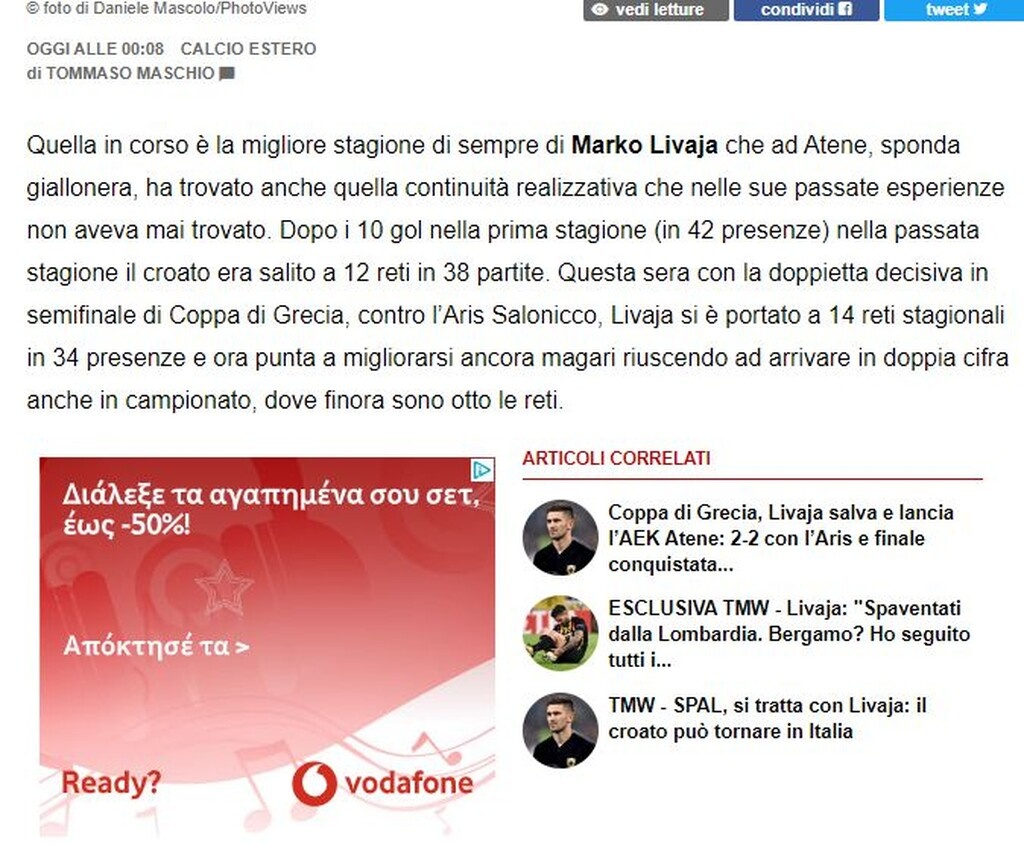 Οι αναφορές του Tuttomercato για τον Λιβάγια