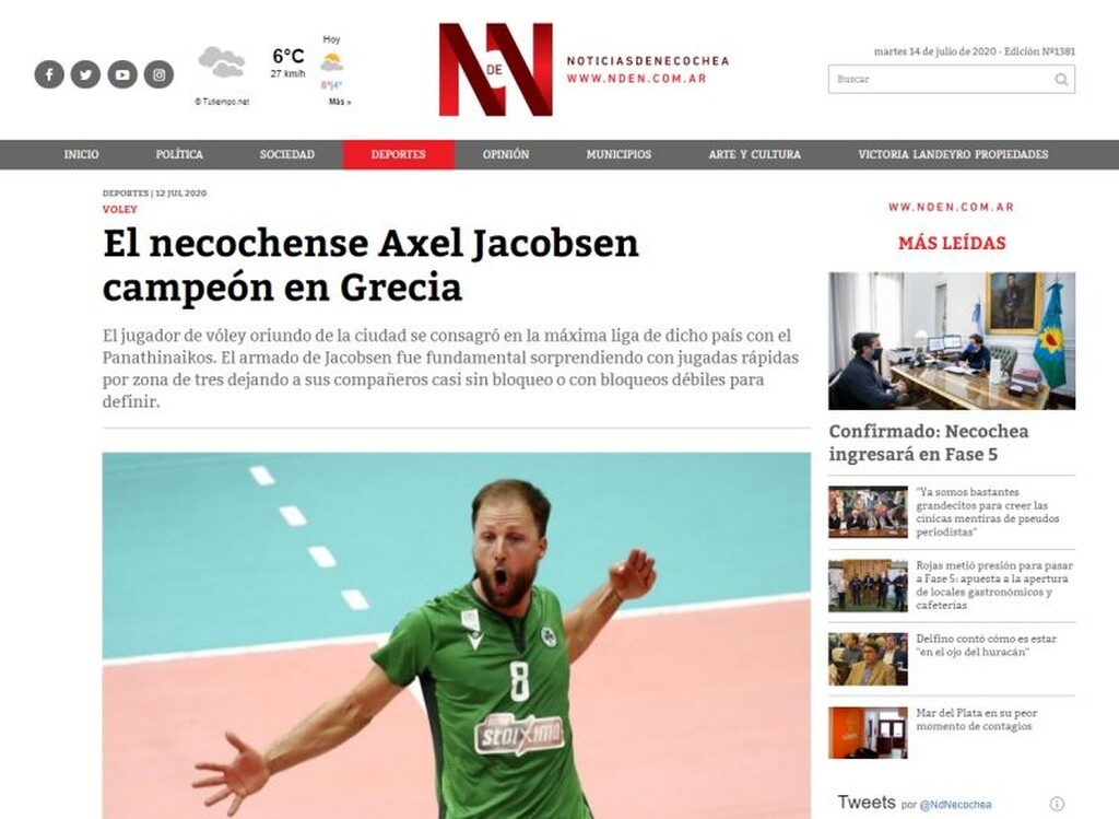 Στην παρουσία του Γιάκομπσεν εστίασε ιστοσελίδα από την Αργεντινή.