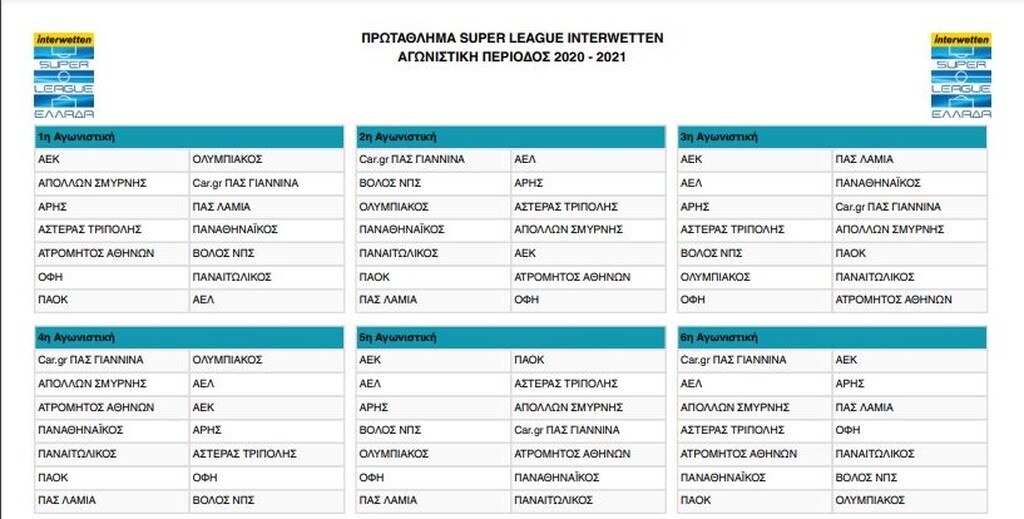 Το υπόλοιπο πρόγραμμα της σεζόν