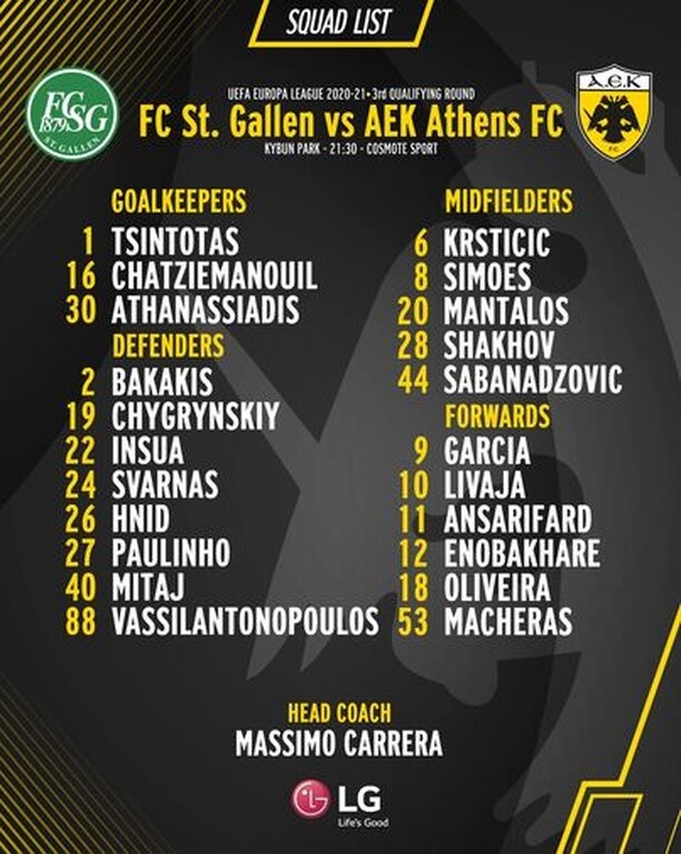 ΑΕΚ: Οι «εκλεκτοί» του Καρέρα για Σεντ Γκάλεν (photo)