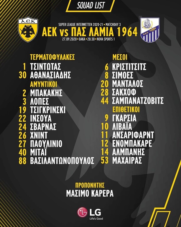 ΑΕΚ: Εκτός αποστολής ο Ολιβέιρα