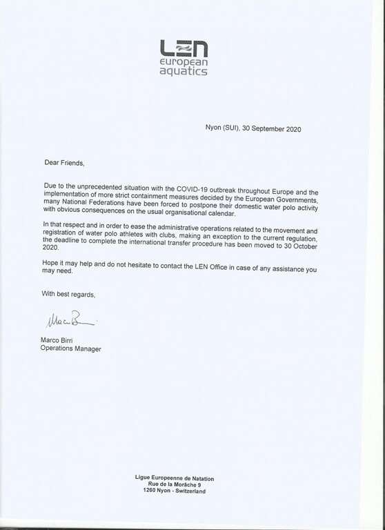 Πόλο: Παρατείνονται ως τις 30 Οκτωβρίου οι μεταγραφές των ξένων από τη LEN (photo)