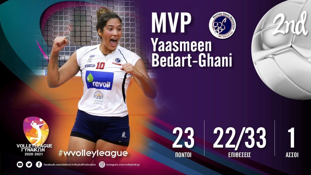 Volley League Γυναικών: MVP της 2ης αγωνιστικής η Γιασμίν Μπεντάρτ