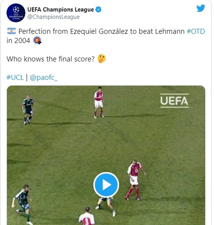 To post της ΟΥΕΦΑ για την γκολάρα του Έκι Γκονζάλες με τον Παναθηναϊκό