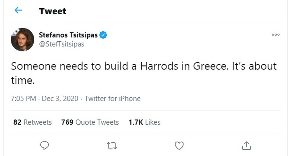 Στέφανος Τσιτσιπάς: Αντιδράσεις για την ανάρτησή σου για τα Harrods (pic)