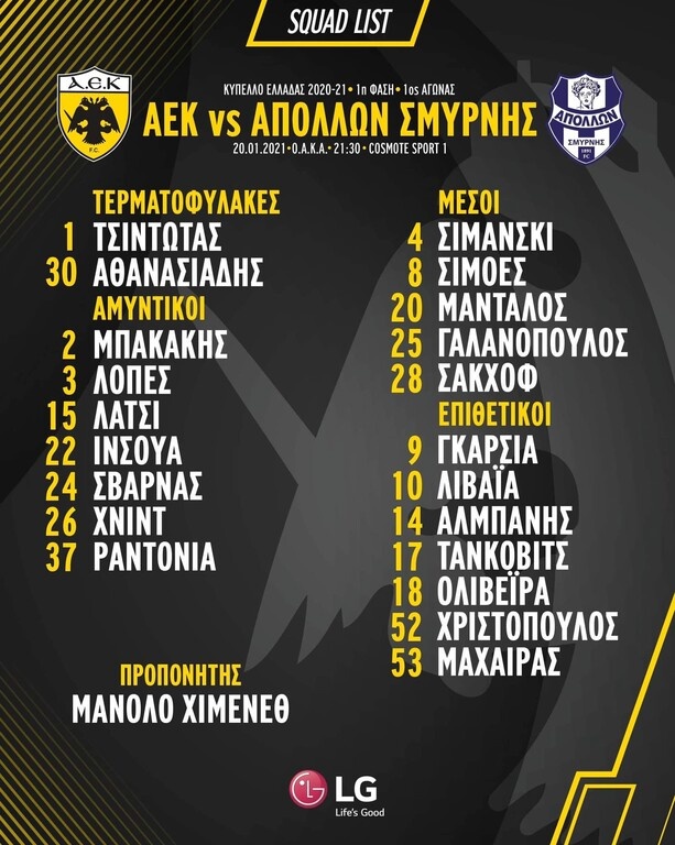ΑΕΚ: Εκτός οι τραυματίες - Η αποστολή με Απόλλωνα (photo)