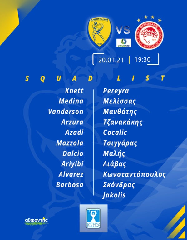 Παναιτωλικός: Με Μπαρμπόσα και Τσότσαλιτς κόντρα στον Ολυμπιακό