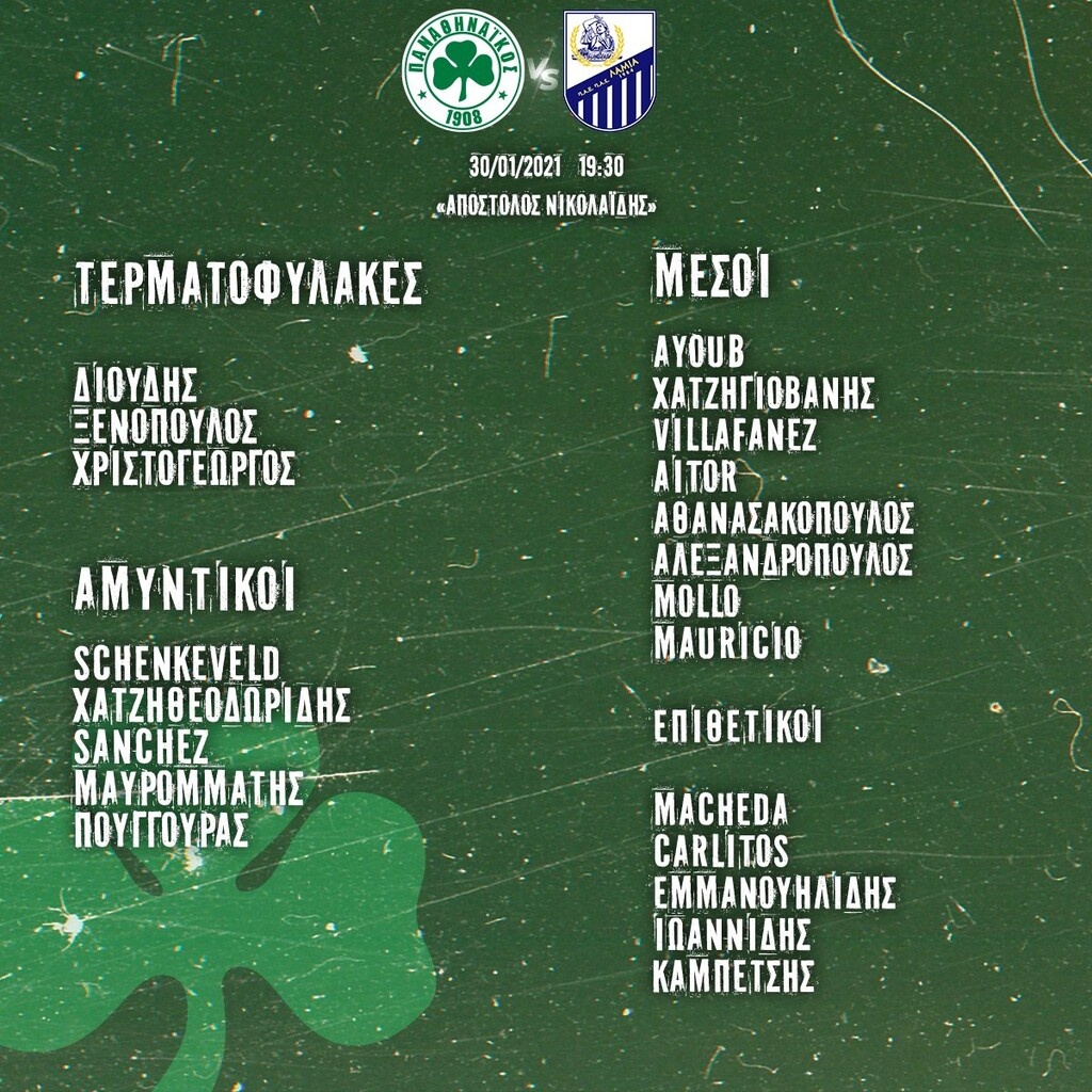 Παναθηναϊκός: Η αποστολή για τον αγώνα με τη Λαμία (photo)