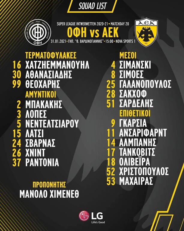 ΑΕΚ: Χωρίς τραυματίες και Λιβάγια στην Κρήτη