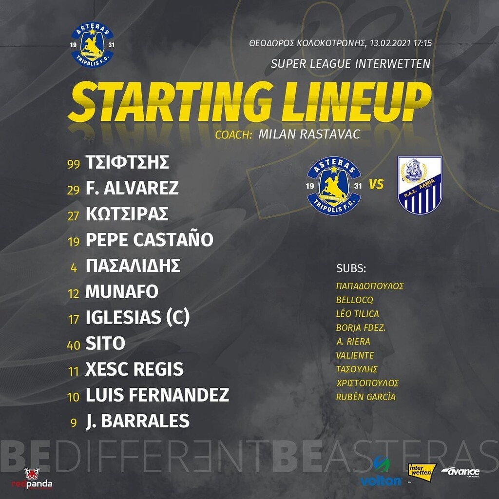 Αστέρας Τρίπολης-Λαμία: Οι ενδεκάδες των δύο μονομάχων (photos)