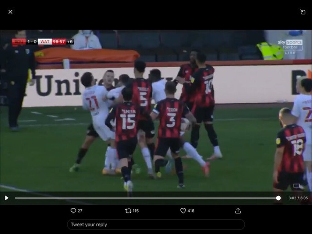 Χαμός στο Μπόρνμουθ - Γουότφορντ: Τσαμπουκάς και αποβολές (videos)