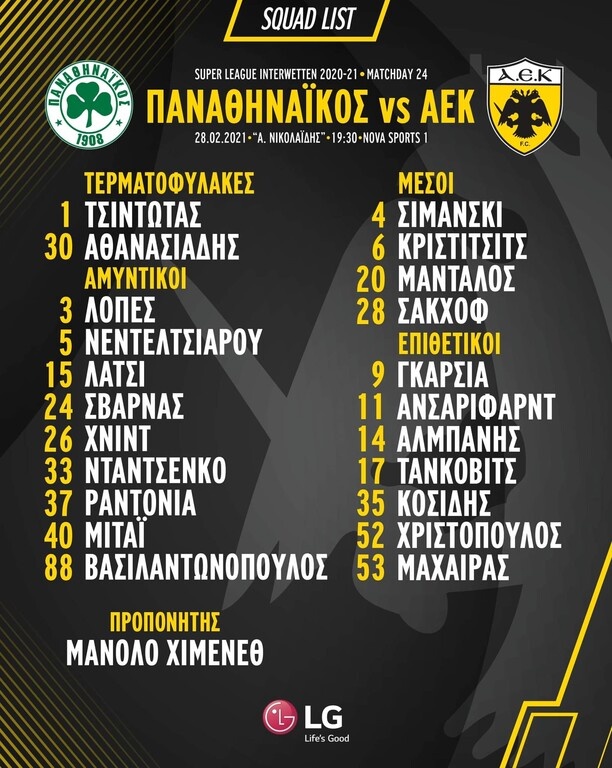 ΑΕΚ: Με Μαχαίρα, Σάκχοφ στη Λεωφόρο