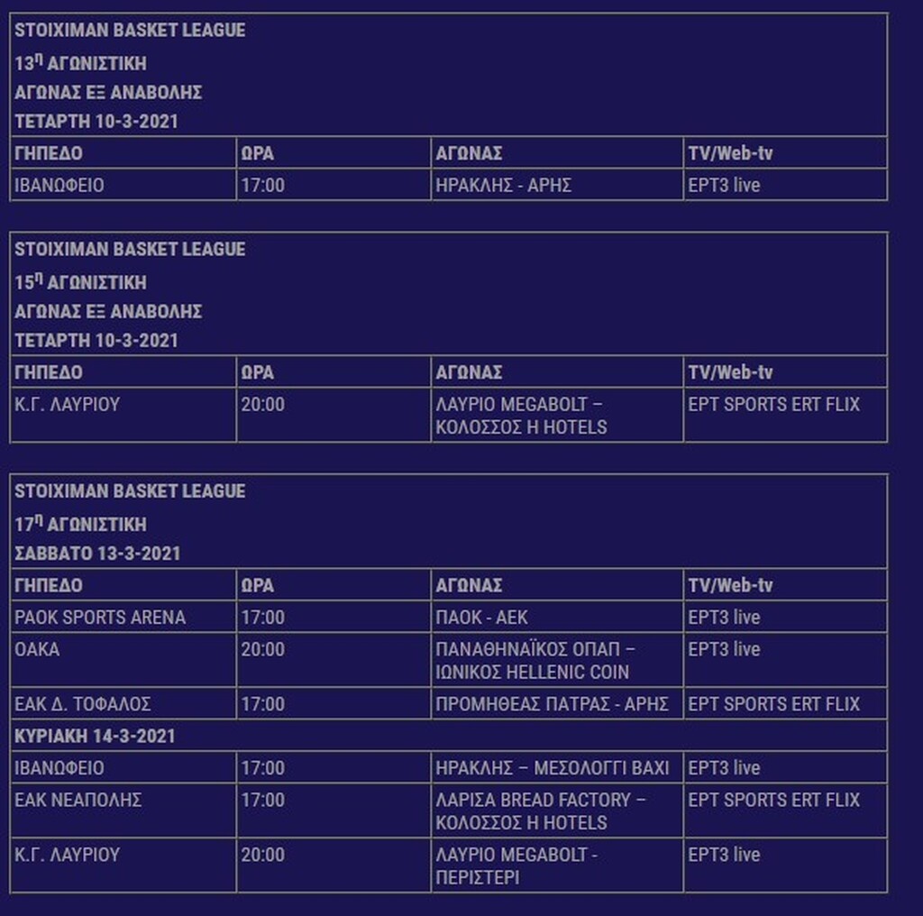 ΕΣΑΚΕ: Το πρόγραμμα των επόμενων τριών εβδομάδων