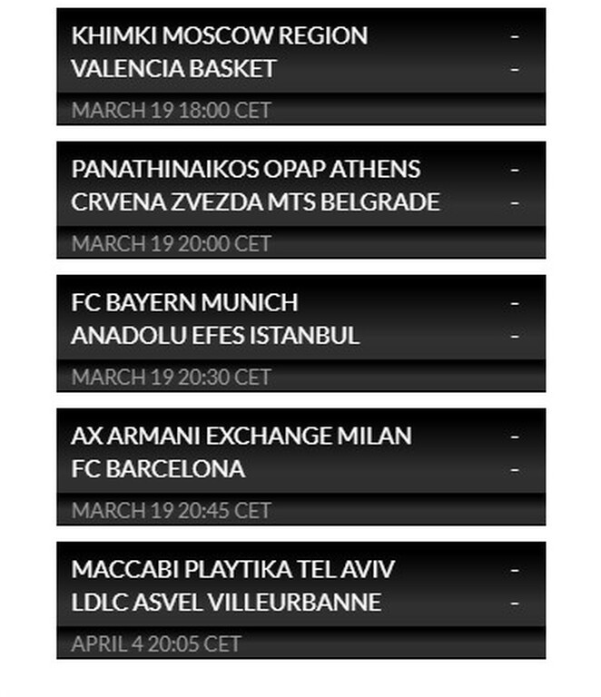 Euroleague: Η βαθμολογία μετά τους αγώνες της Πέμπτης (18/03) - Όλα τα αποτελέσματα (photos)