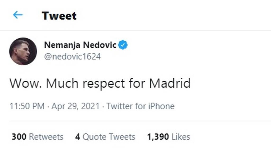 Παναθηναϊκός ΟΠΑΠ: Αποθέωσε τη Ρεάλ Μαδρίτης για την ανατροπή ο Νέντοβιτς (photo)