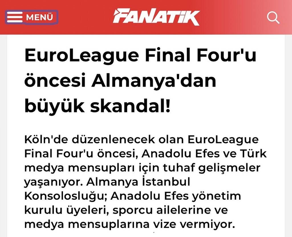 Εuroleague: Συναγερμός για το Final-4 - Δεν δίνει βίζες στην Εφές το γερμανικό προξενείο