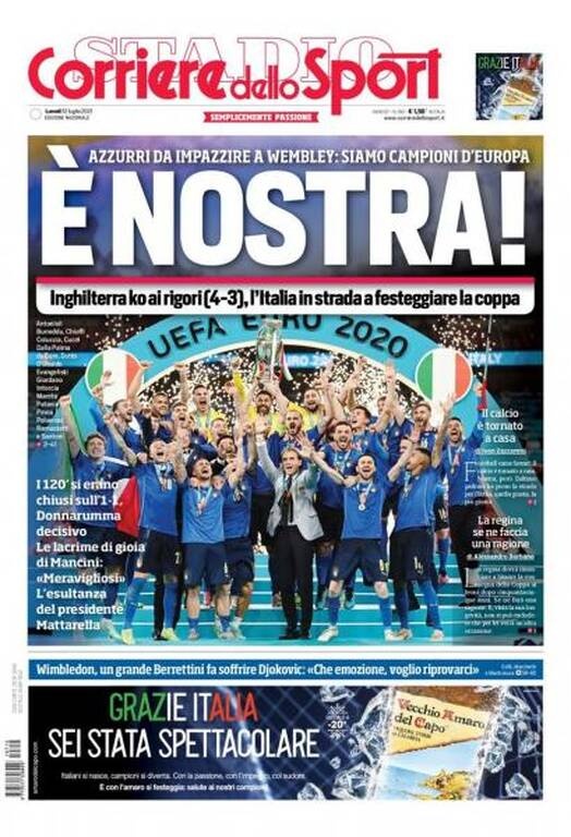 Euro 2020: Έκσταση στα Ιταλικά ΜΜΕ - «Η Ευρώπη είμαστε εμείς» (photos)