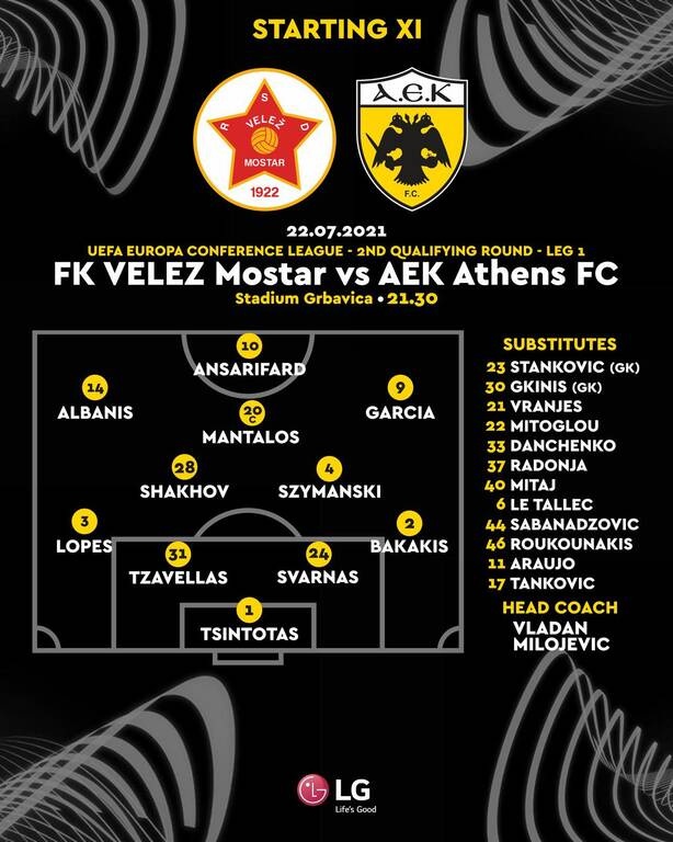 Βελέζ-ΑΕΚ: Η ενδεκάδα της Ένωσης στο Σεράγεβο