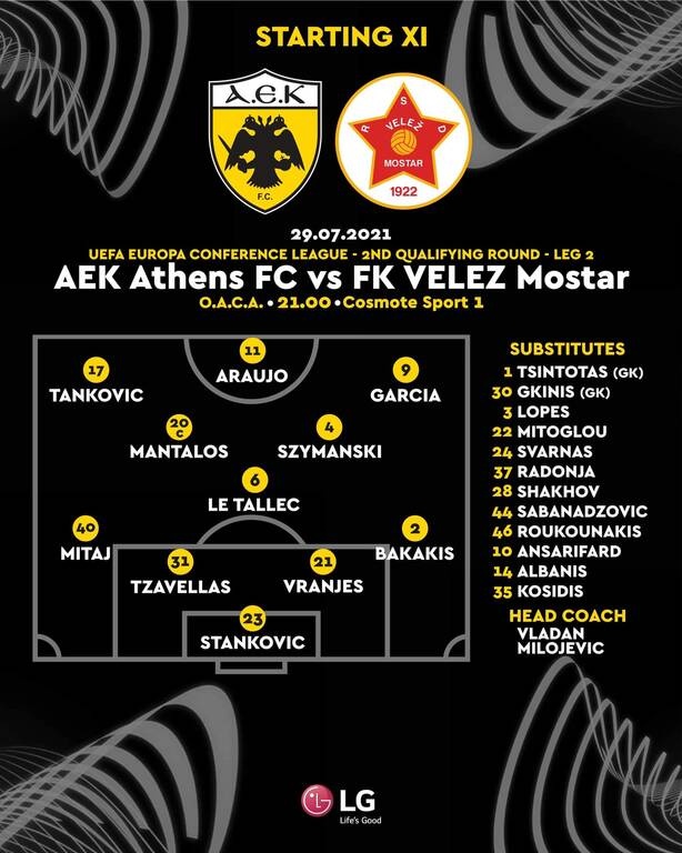 AEK - Βελέζ: Ολικό λίφτινγκ από Μιλόγεβιτς για την ανατροπή - Η ενδεκάδα της «Ένωσης»