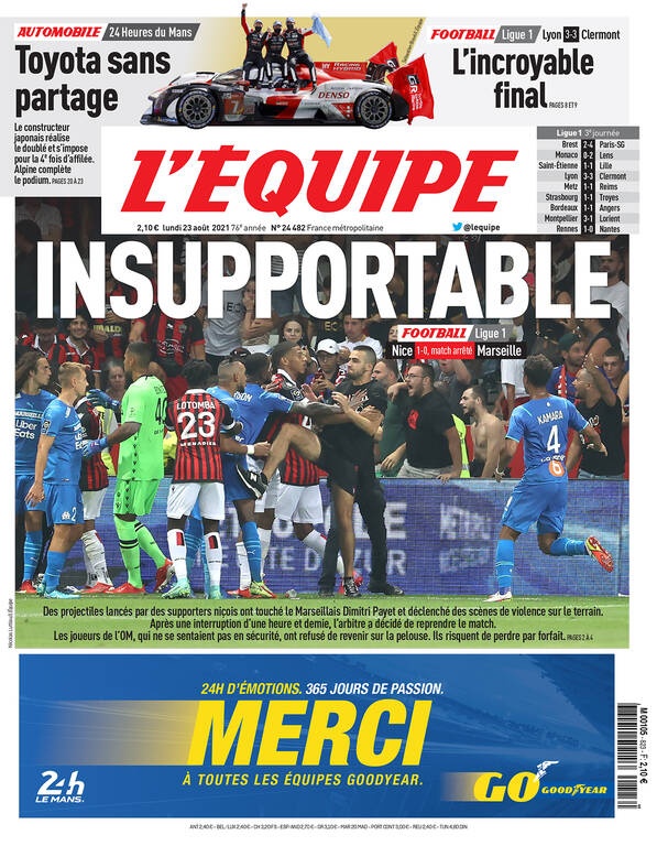 Νις-Μαρσέιγ: Το πρωτοσέλιδο της «L' Equipe» μετά την ντροπιαστική βραδιά (photos)