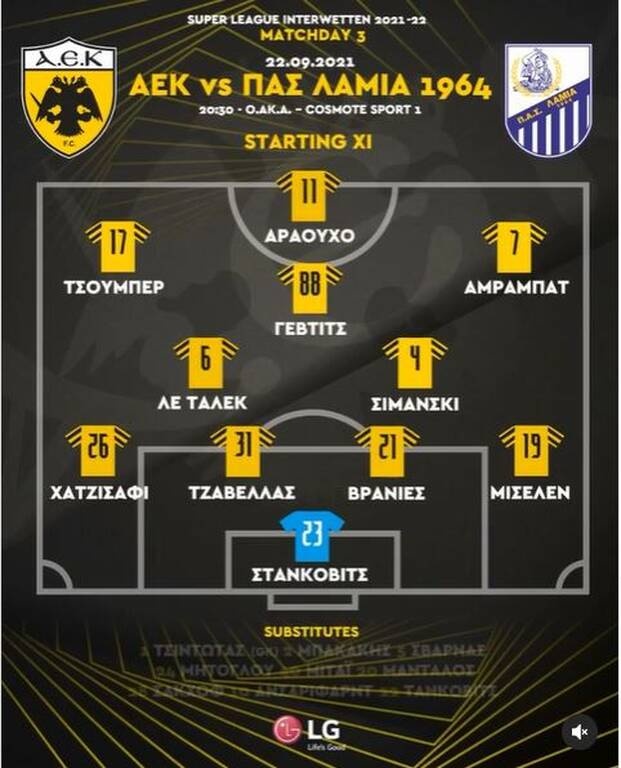 ΑΕΚ-Λαμία: Με νέο πρόσωπο τον Γέβτιτς – Η ενδεκάδα της Ένωσης