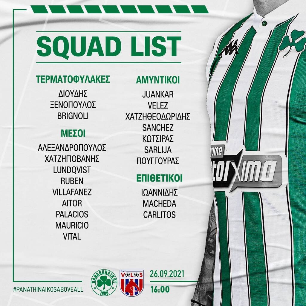 Παναθηναϊκός: Η αποστολή για το ματς με τον Βόλο στη Λεωφόρο