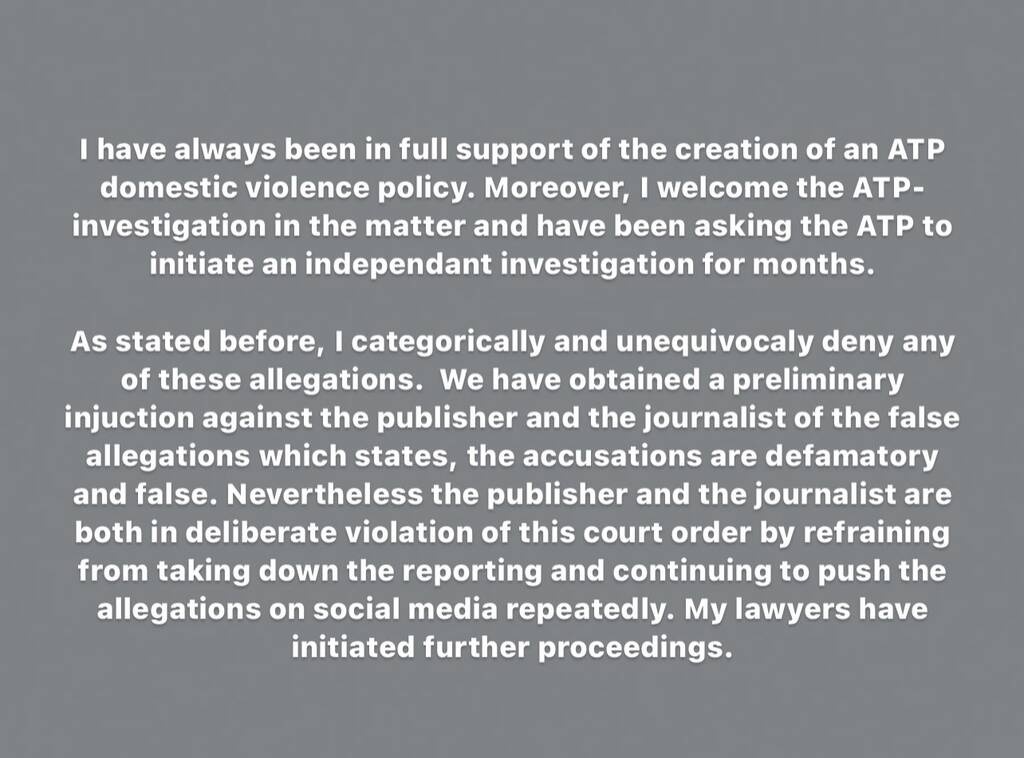 ATP: Έρευνα για τις καταγγελίες κακοποίησης κατά του Ζβέρεφ (photo)