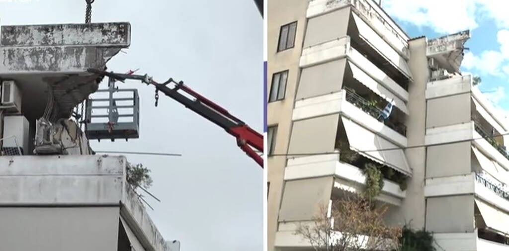Κατέρρευσε μπαλκόνι και εκκενώθηκε πολυκατοικία στο Χαλάνδρι (photos+videos)