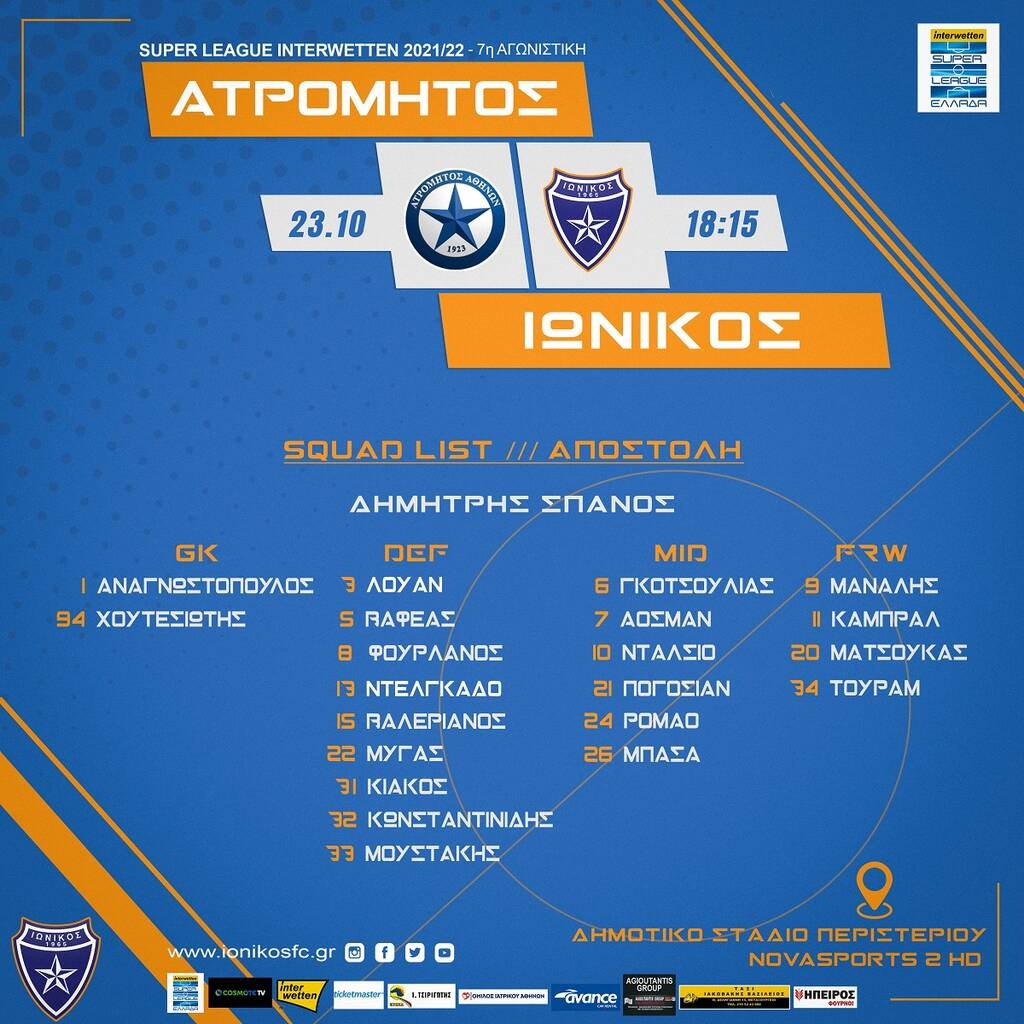 Ιωνικός: Στο Περιστέρι χωρίς Κάνιας, Τσιριγώτη