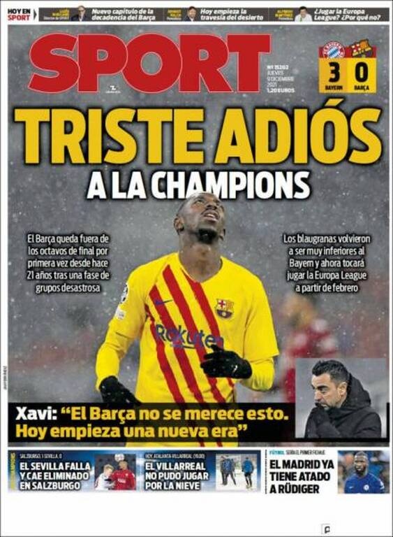 Sport: «Θλιβερό αντίο στο Τσάμπιονς Λιγκ»