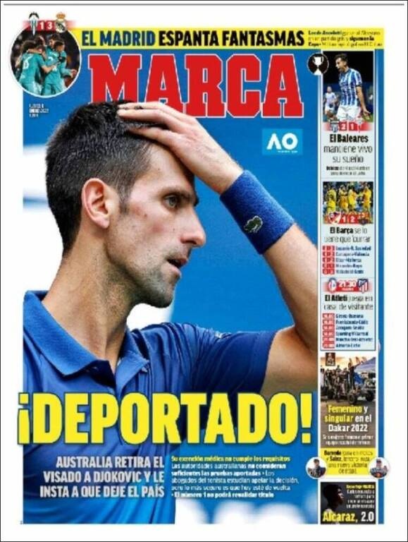 Marca: "Απέλαση. Η Αυστραλία αποσύρει τη βίζα του Τζόκοβιτς και του ζητά να φύγει από τη χώρα"
