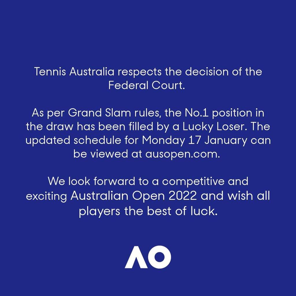 Australian Open: Αυτός είναι ο… lucky looser που θα αντικαταστήσει τον Νόβακ Τζόκοβιτς