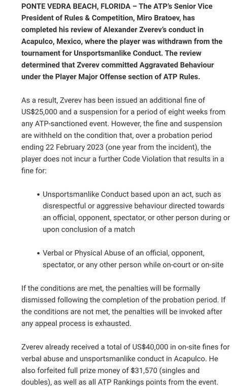 ATP: Αποκλεισμός 3 εβδομάδων με αναστολή για 1 χρόνο για τον οξύθυμο Αλεξάντερ Ζβέρεφ (photo)