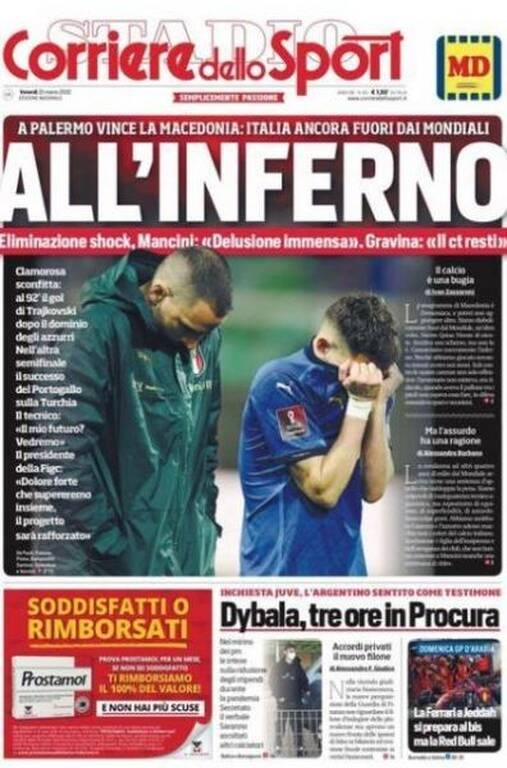 «Στην κόλαση» είναι ο τίτλος της «Corriere dello Sport»