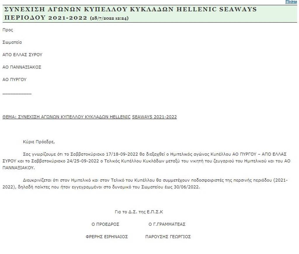 Κύπελλο Ελλάδας: Στην κλήρωση ομάδα που δεν συμμετείχε καν στο Κύπελλο της Ένωσής της