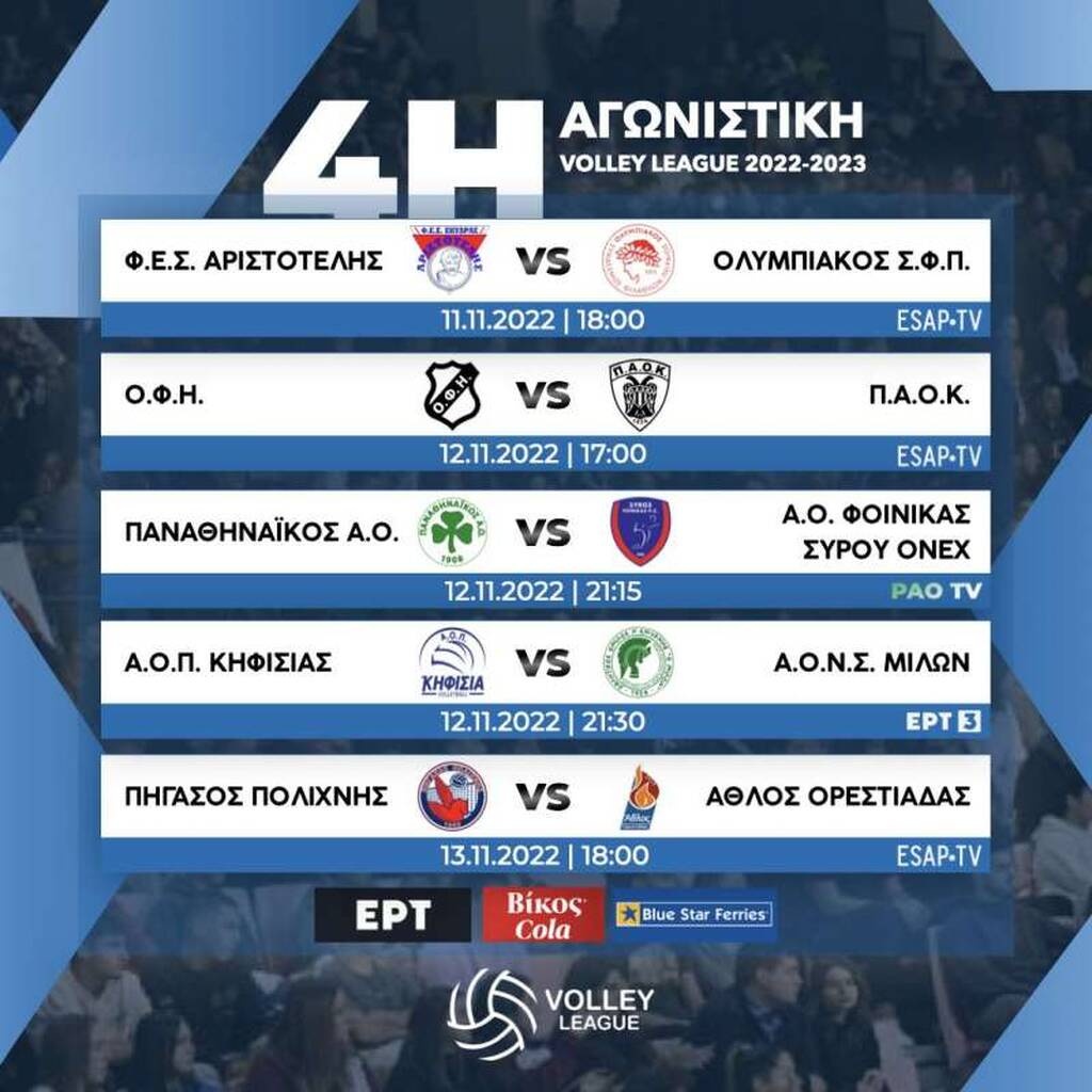Volley League: Σε τρεις δόσεις η 4η «στροφή», με το ντέρμπι Παναθηναϊκός-Φοίνικας να ξεχωρίζει