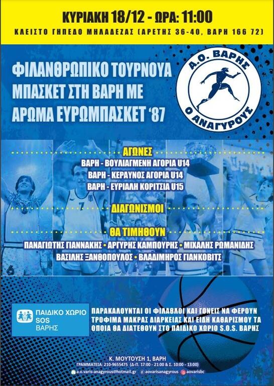 Φιλανθρωπικό τουρνουά με άρωμα Ευρωμπάσκετ 1987 στη Βάρη